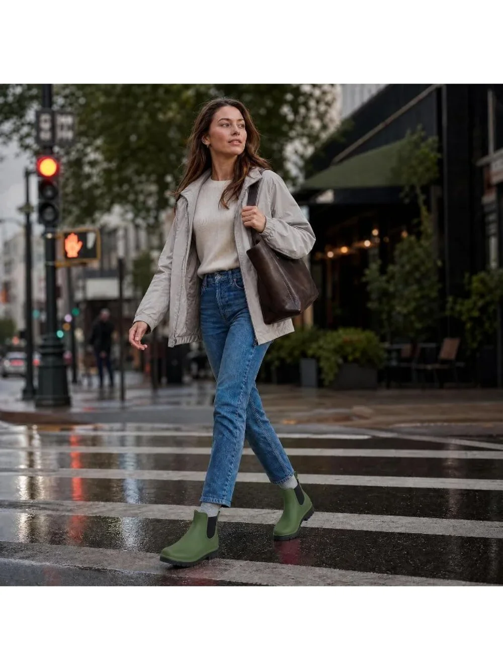 Women's Green Waterproof Chelsea Rain Boots Non Slip Garden Ankle Boots